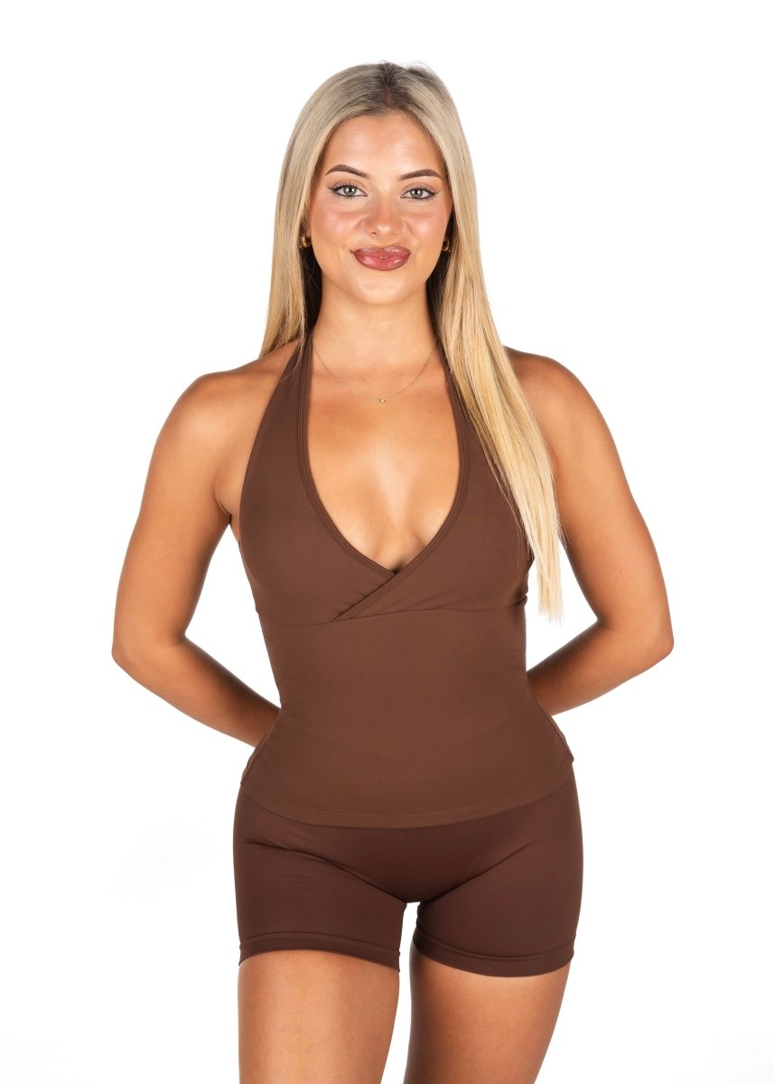 Dynamic Halter Seamless Singlet - Mocha Brown - Kikiva Collection