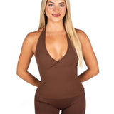 Dynamic Halter Seamless Singlet - Mocha Brown - Kikiva Collection