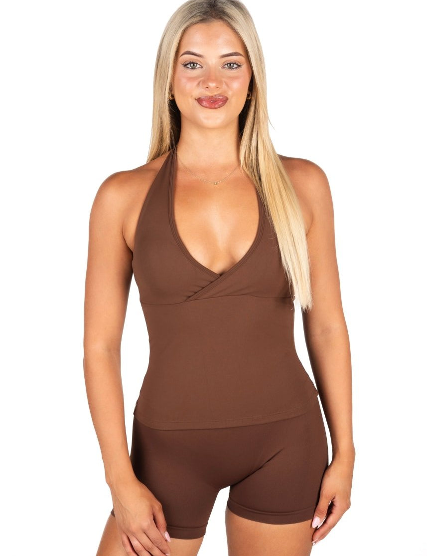 Dynamic Halter Seamless Singlet - Mocha Brown - Kikiva Collection