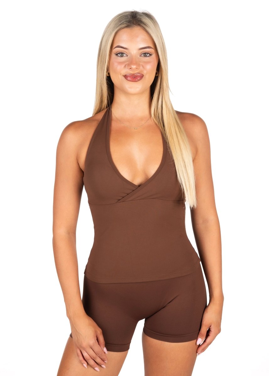 Dynamic Halter Seamless Singlet - Mocha Brown - Kikiva Collection