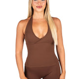 Dynamic Halter Seamless Singlet - Mocha Brown - Kikiva Collection