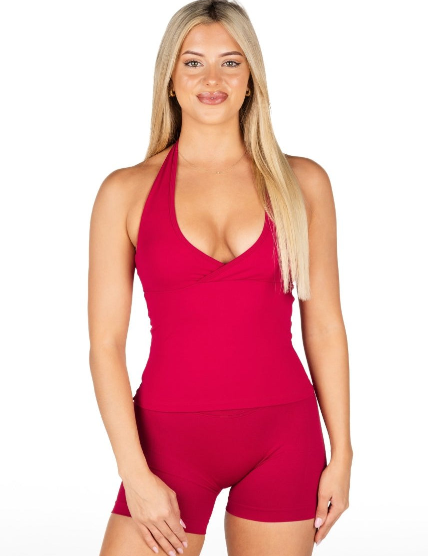 Dynamic Halter Seamless Singlet - Scarlett Ruby - Red - Kikiva Collection