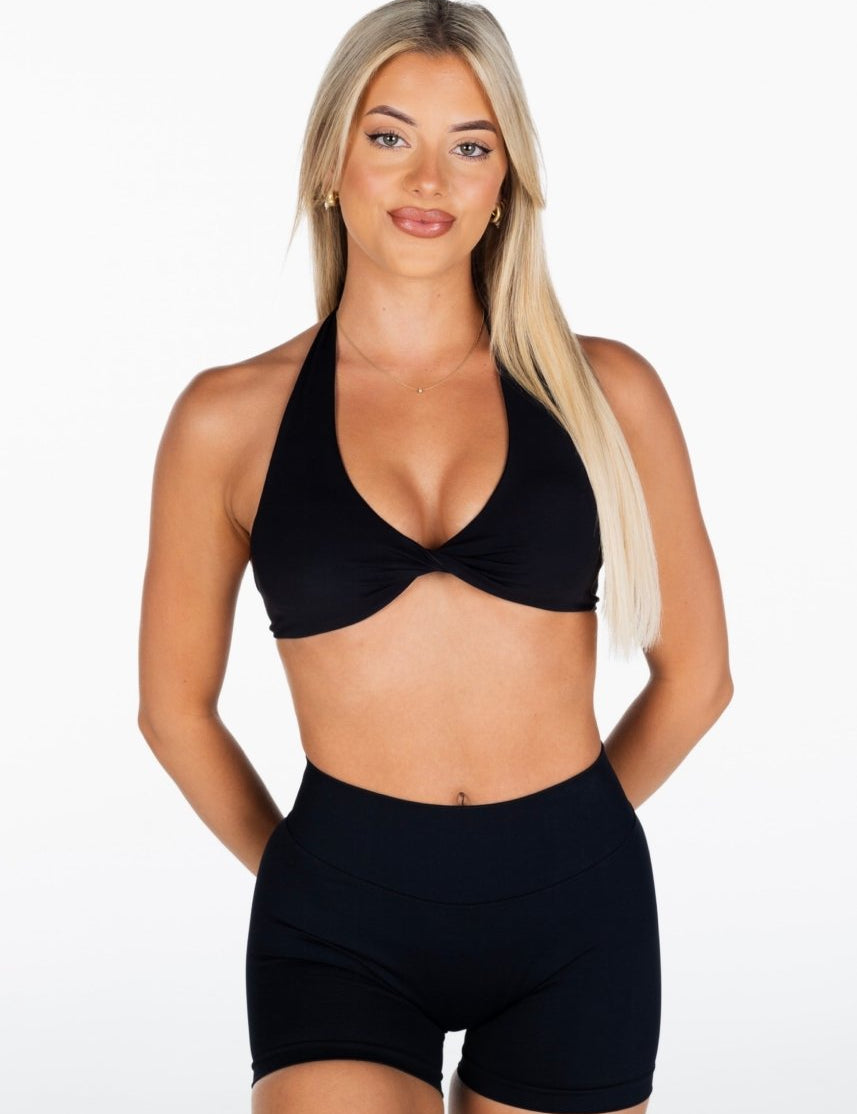 Dynamic Halter Twist Crop - Black - Kikiva Collection
