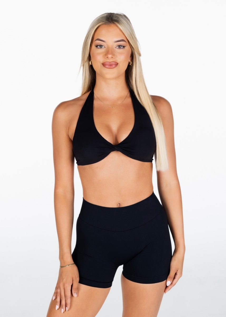 Dynamic Halter Twist Crop - Black - Kikiva Collection