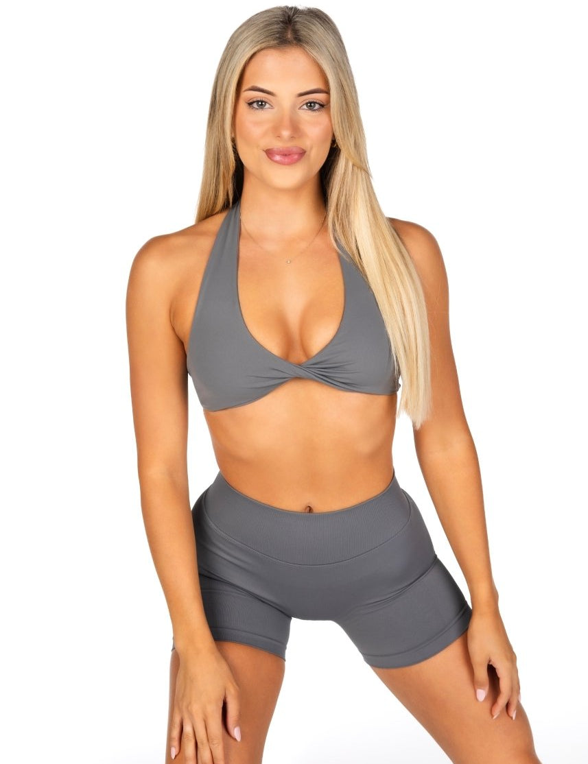 Dynamic Halter Twist Crop - Charcoal - Kikiva Collection