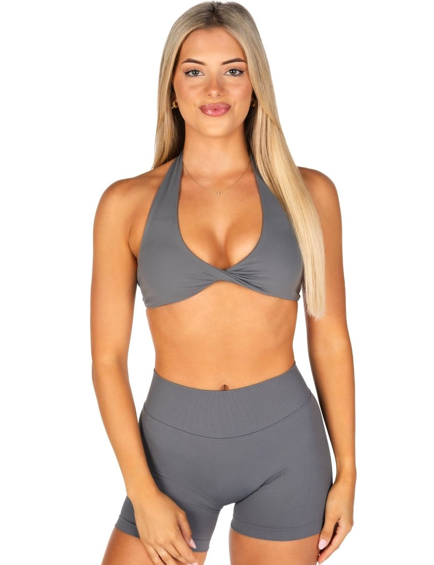 Dynamic Halter Twist Crop - Charcoal - Kikiva Collection