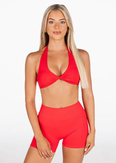 Dynamic Halter Twist Crop - Cherry Red - Kikiva Collection
