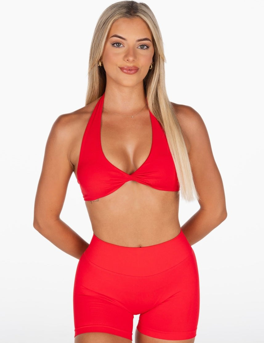 Dynamic Halter Twist Crop - Cherry Red - Kikiva Collection