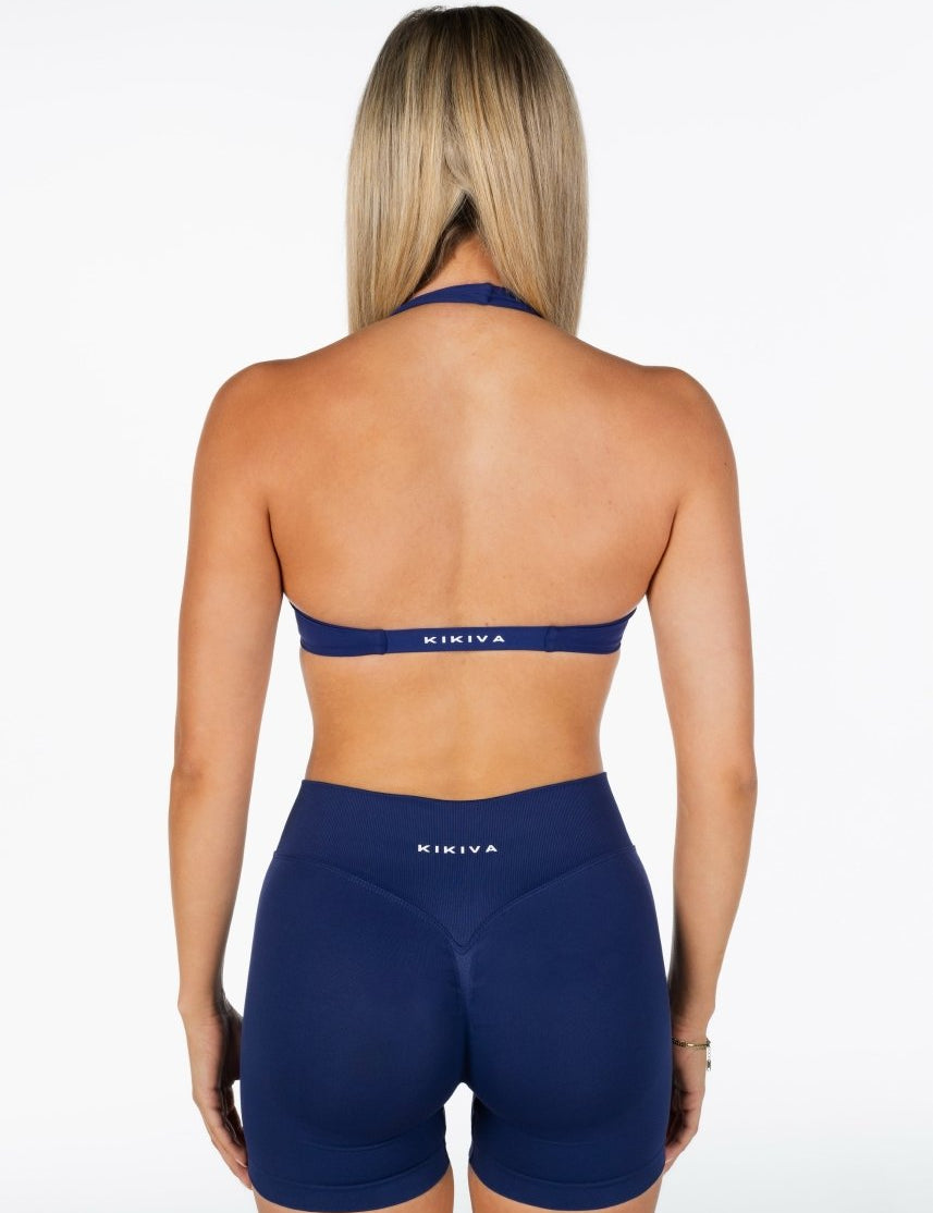 Dynamic Halter Twist Crop - Dark Blue - Kikiva Collection