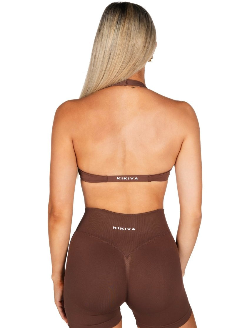 Dynamic Halter Twist Crop - Mocha Brown - Kikiva Collection