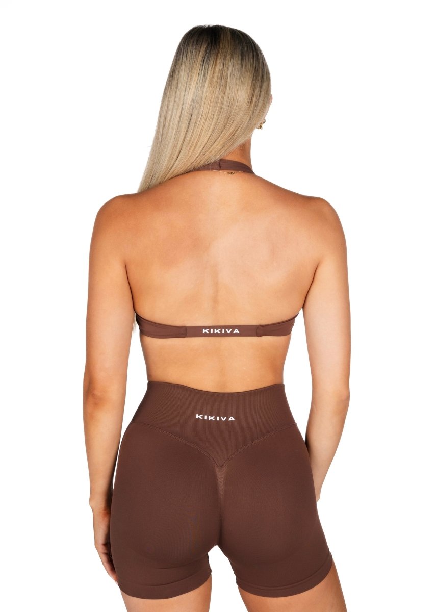 Dynamic Halter Twist Crop - Mocha Brown - Kikiva Collection