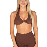 Dynamic Halter Twist Crop - Mocha Brown - Kikiva Collection