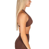 Dynamic Halter Twist Crop - Mocha Brown - Kikiva Collection