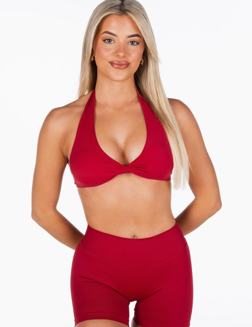Dynamic Halter Twist Crop - Royal Red - Kikiva Collection