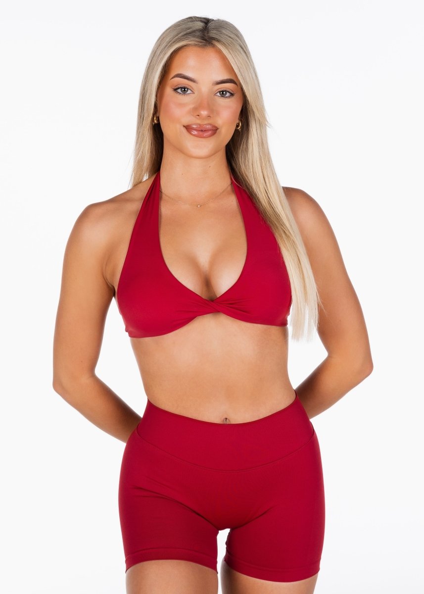 Dynamic Halter Twist Crop - Royal Red - Kikiva Collection