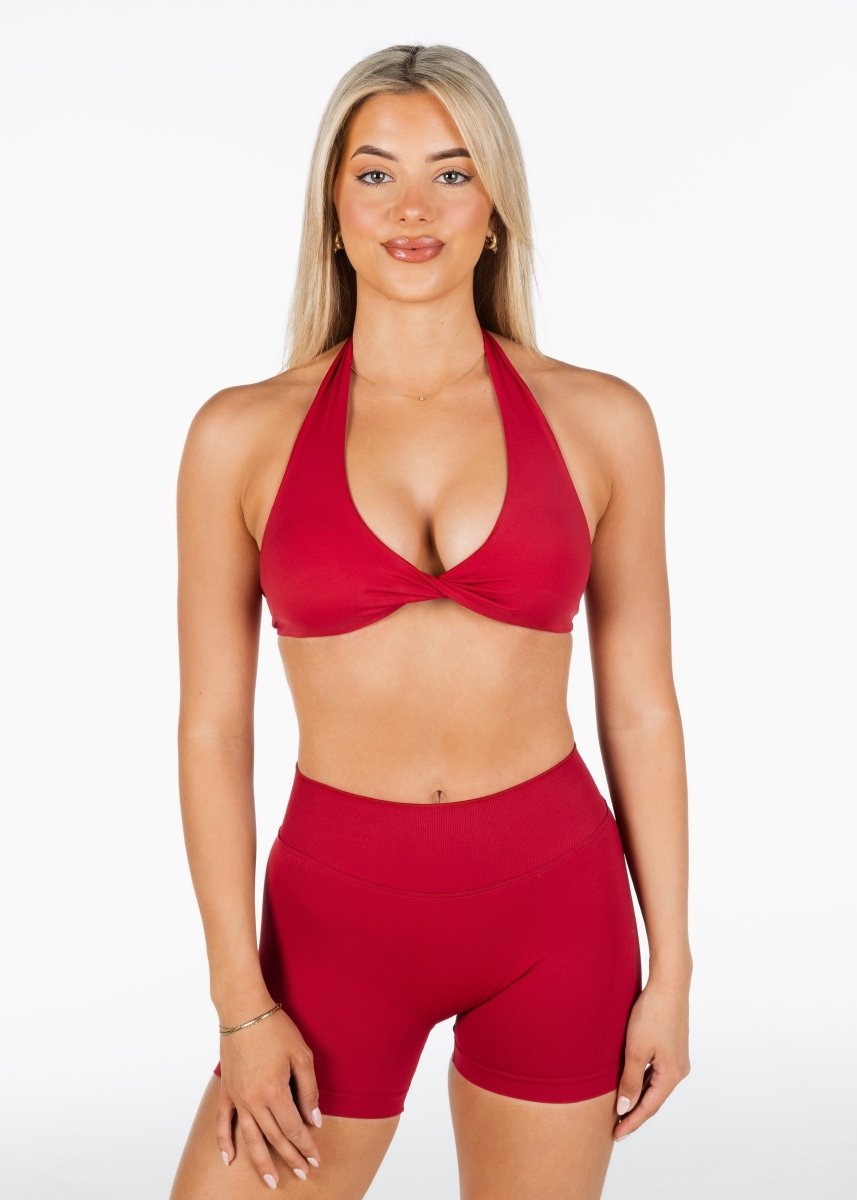 Dynamic Halter Twist Crop - Royal Red - Kikiva Collection