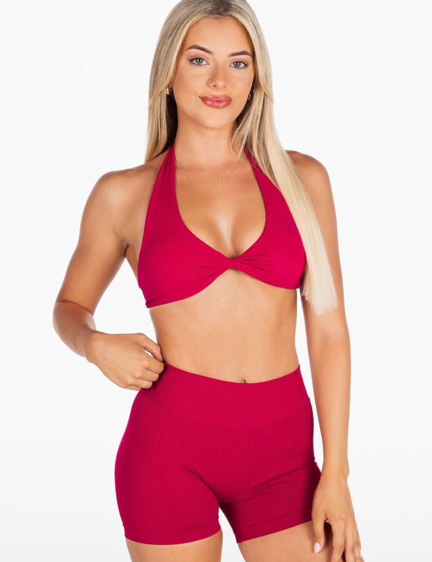 Dynamic Halter Twist Crop - Scarlett - Ruby Red - Kikiva Collection