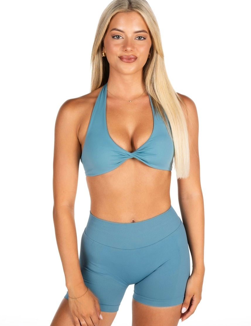 Dynamic Halter Twist Crop - Teal - Kikiva Collection