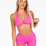 Dynamic Halter Twist Crop - Ultra Pink - Kikiva Collection