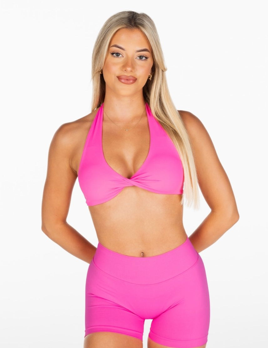 Dynamic Halter Twist Crop - Ultra Pink - Kikiva Collection