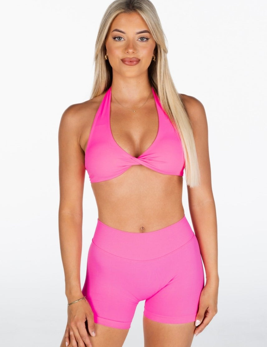 Dynamic Halter Twist Crop - Ultra Pink - Kikiva Collection