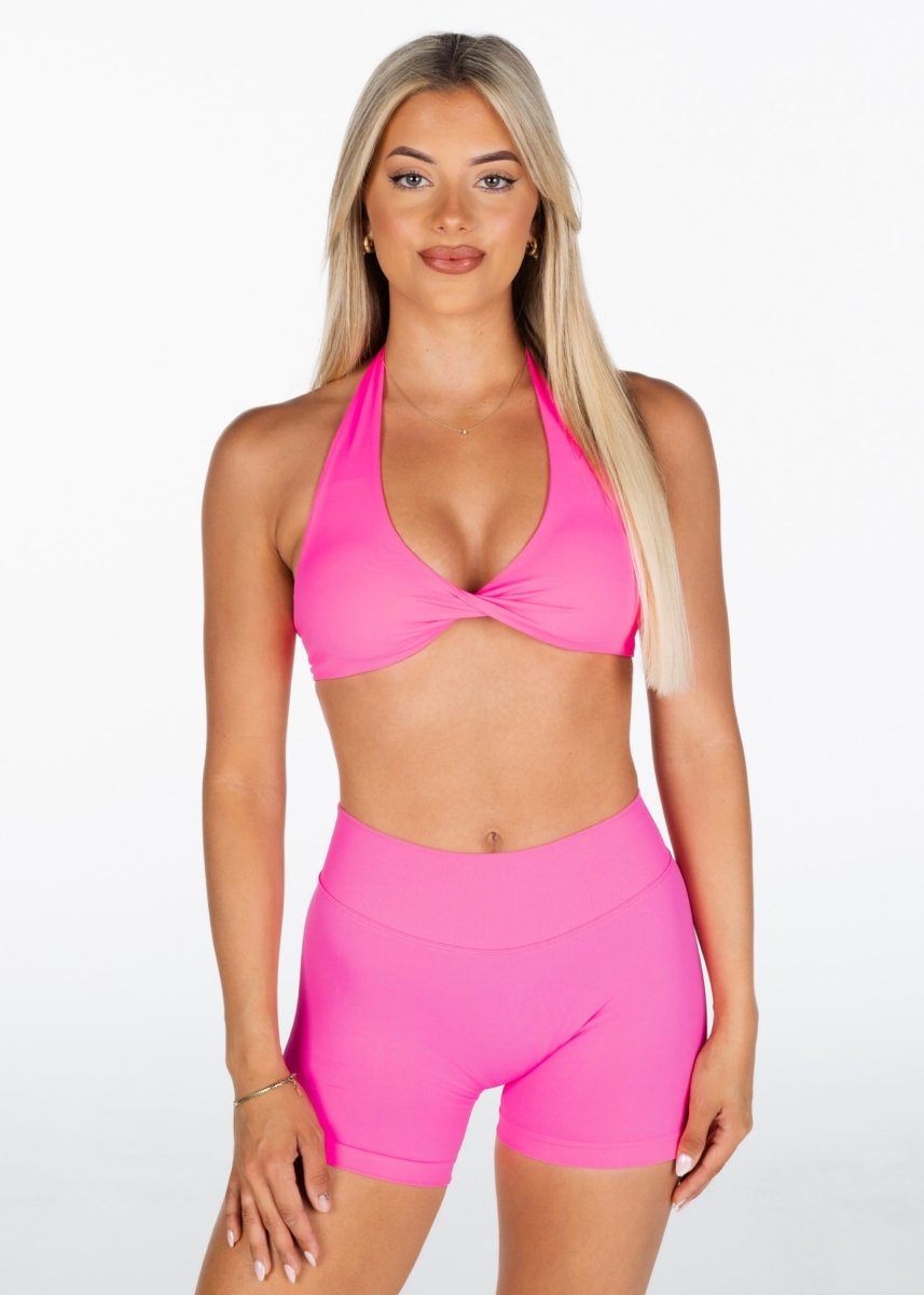 Dynamic Halter Twist Crop - Ultra Pink - Kikiva Collection