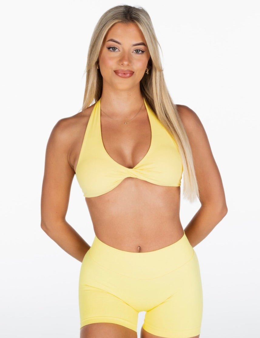 Dynamic Halter Twist Crop - Yellow - Kikiva Collection