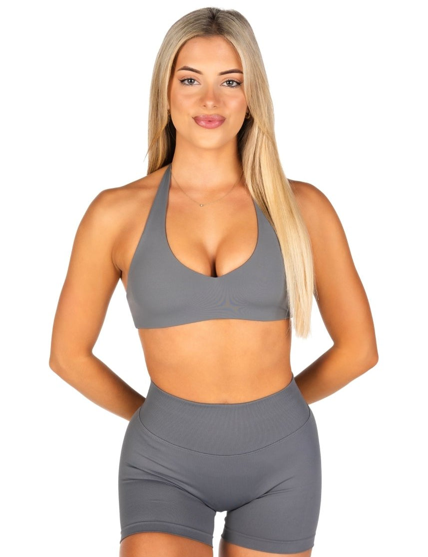 Dynamic Staple Halter Crop - Charcoal - Kikiva Collection