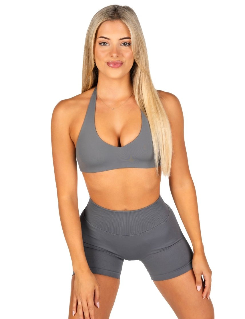 Dynamic Staple Halter Crop - Charcoal - Kikiva Collection