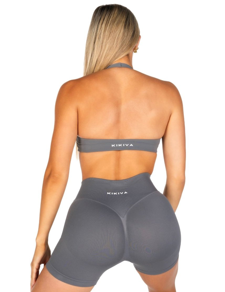 Dynamic Staple Halter Crop - Charcoal - Kikiva Collection