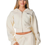 Gals on Tour Cropped Zip Jacket - Cream - Kikiva Collection