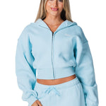 Gals on Tour Cropped Zip Jacket - Powder Blue - Kikiva Collection