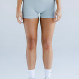 Aria Cross Over Scrunch Shorts - Stone Grey