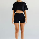 Oversized Cropped Tee - Black