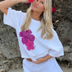 'Jess' Hibiscus T-Shirt - White - Kikiva Collection