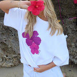 'Jess' Hibiscus T-Shirt - White - Kikiva Collection