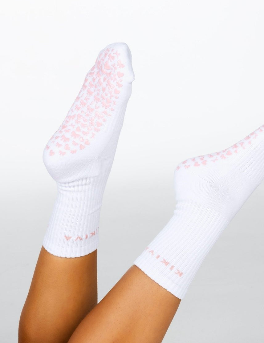 Kikiva 'Bow' Pilates Grip Socks - Baby Pink - Kikiva Collection