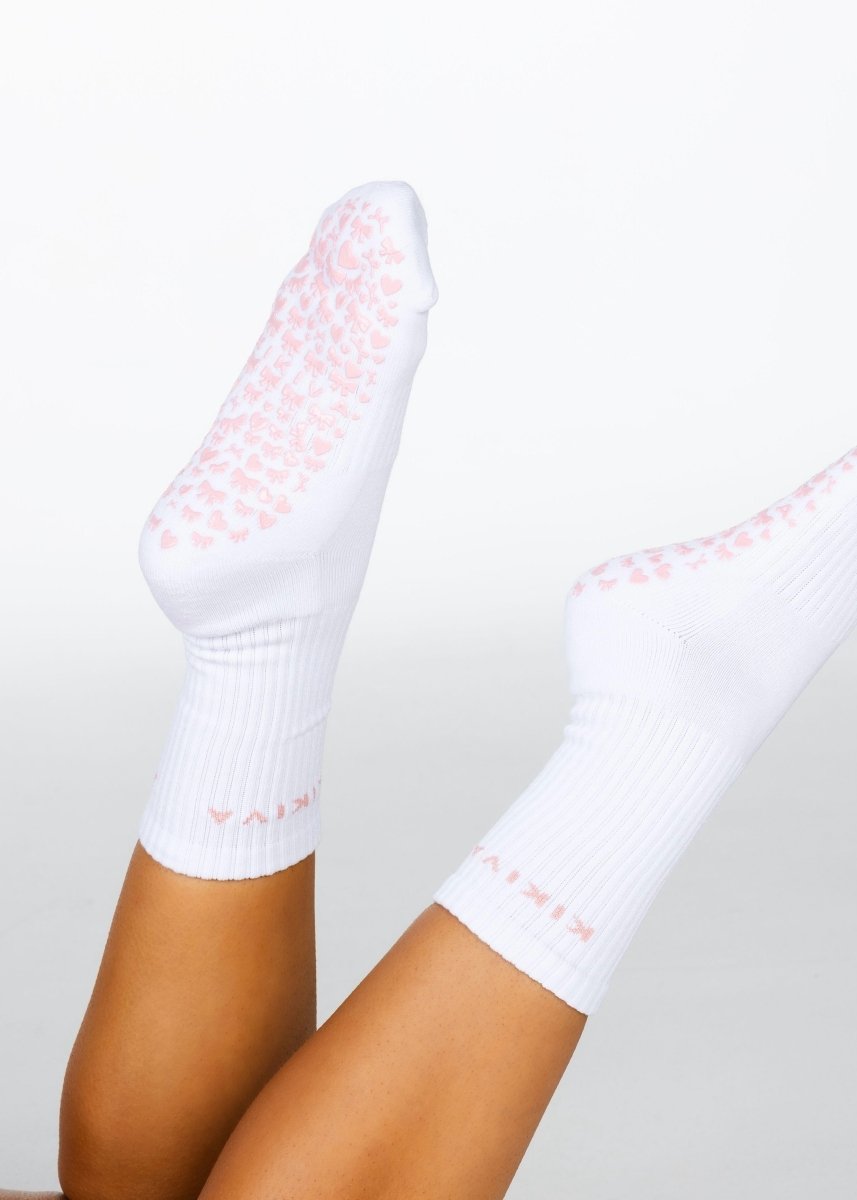 Kikiva 'Bow' Pilates Grip Socks - Baby Pink - Kikiva Collection