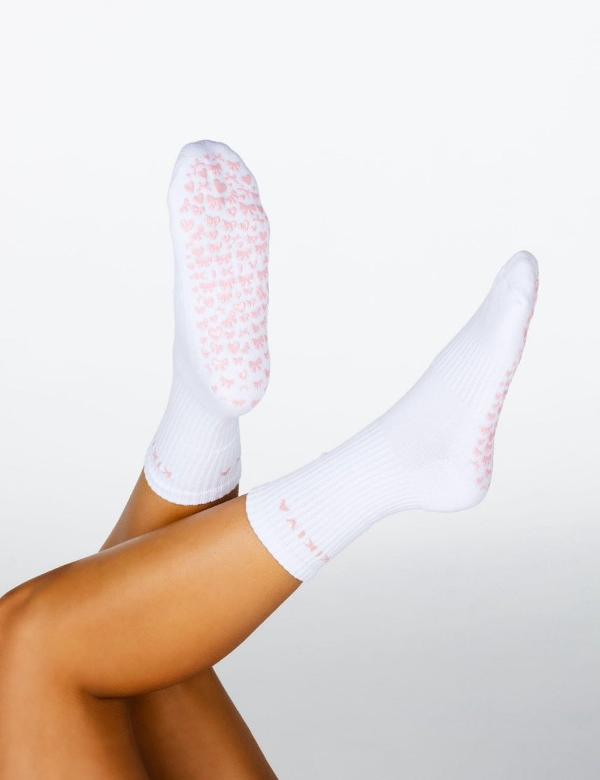 Kikiva 'Bow' Pilates Grip Socks - Baby Pink - Kikiva Collection