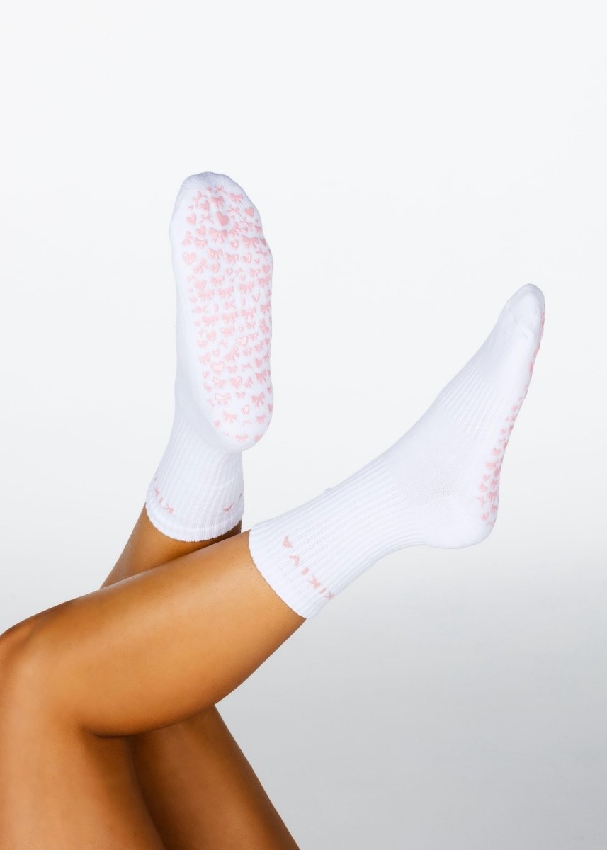 Kikiva 'Bow' Pilates Grip Socks - Baby Pink - Kikiva Collection