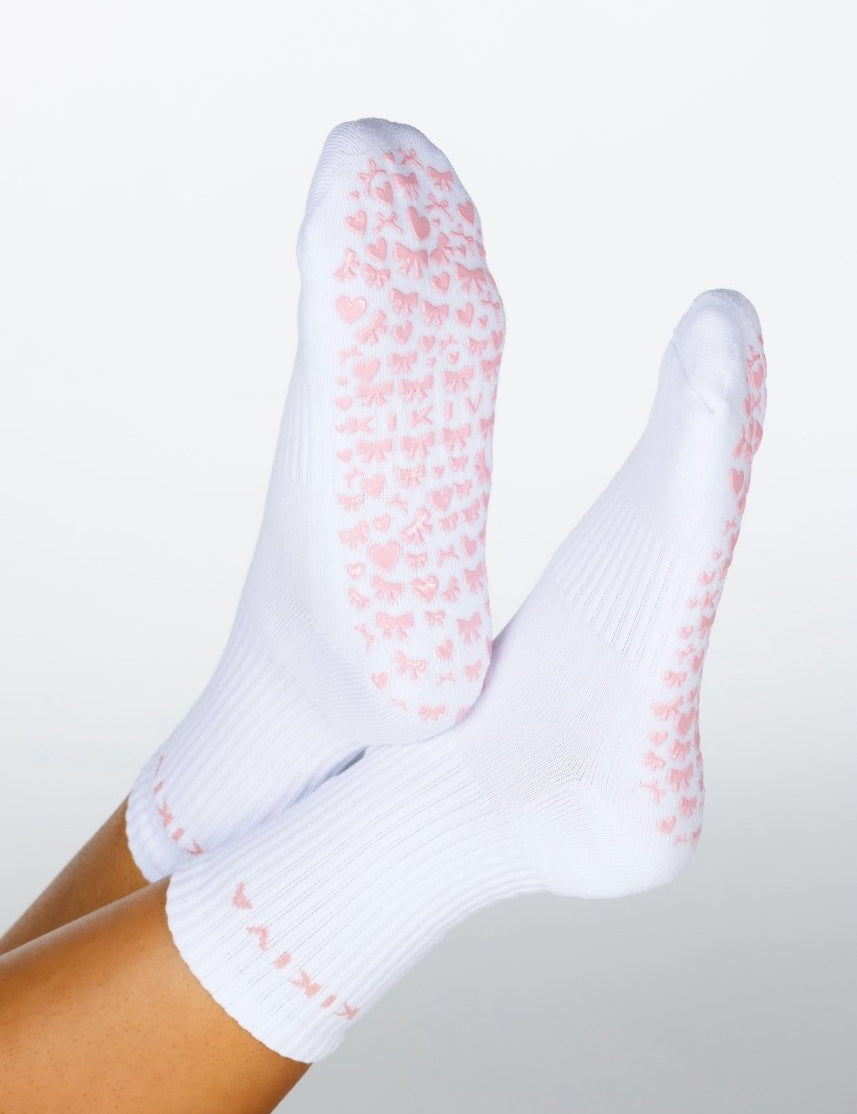 Kikiva 'Bow' Pilates Grip Socks - Baby Pink - Kikiva Collection
