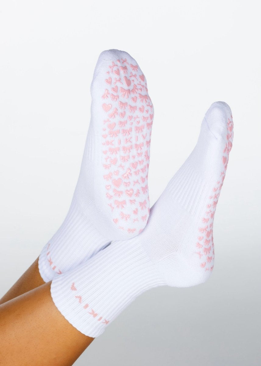 Kikiva 'Bow' Pilates Grip Socks - Baby Pink - Kikiva Collection
