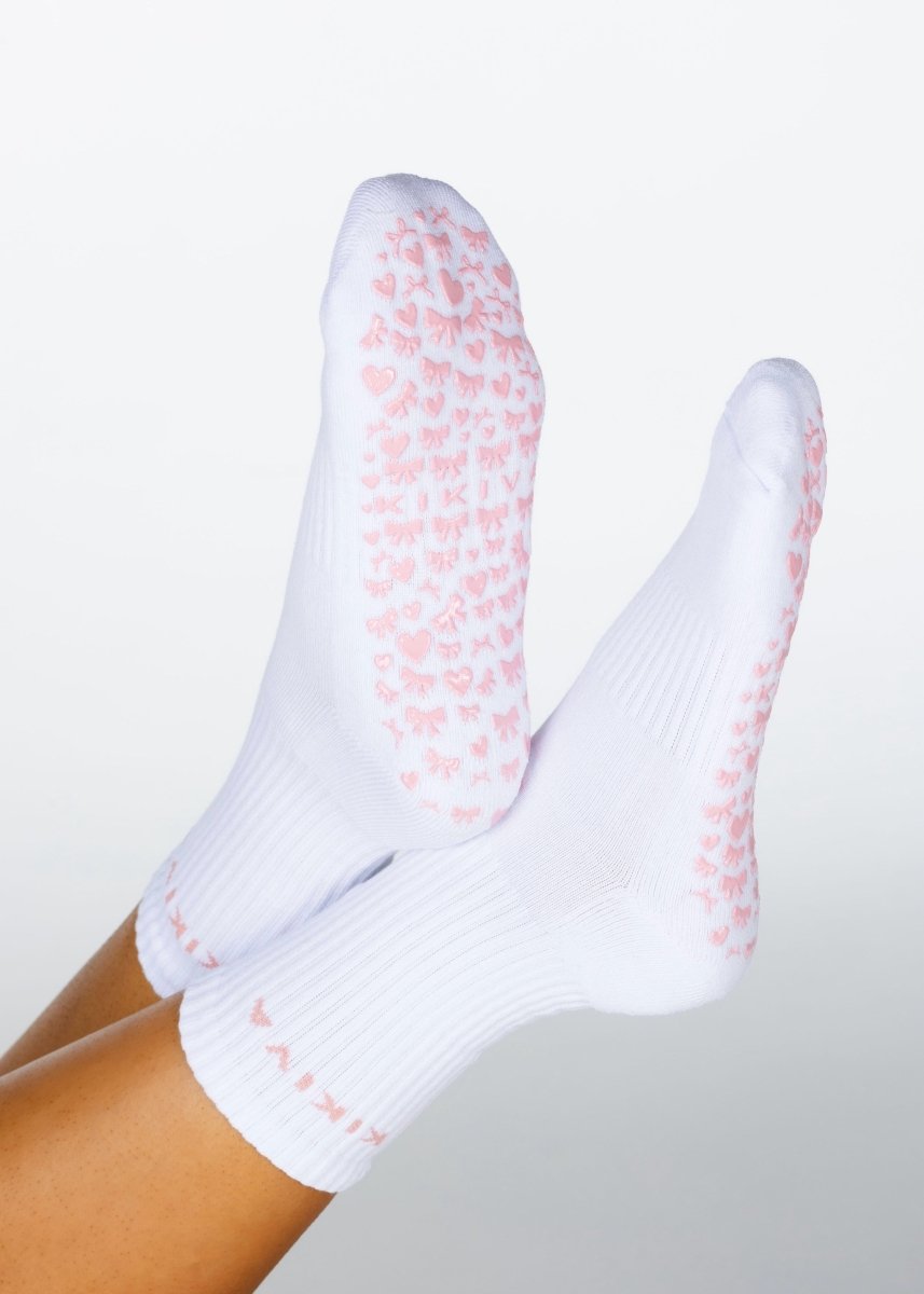 Kikiva 'Bow' Pilates Grip Socks - Baby Pink - Kikiva Collection