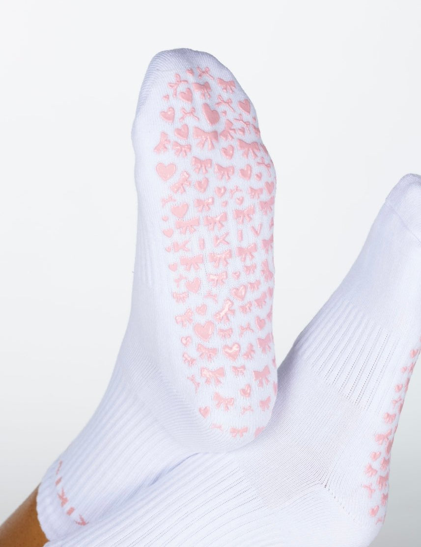 Kikiva 'Bow' Pilates Grip Socks - Baby Pink - Kikiva Collection