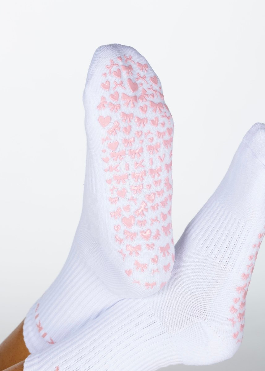 Kikiva 'Bow' Pilates Grip Socks - Baby Pink - Kikiva Collection