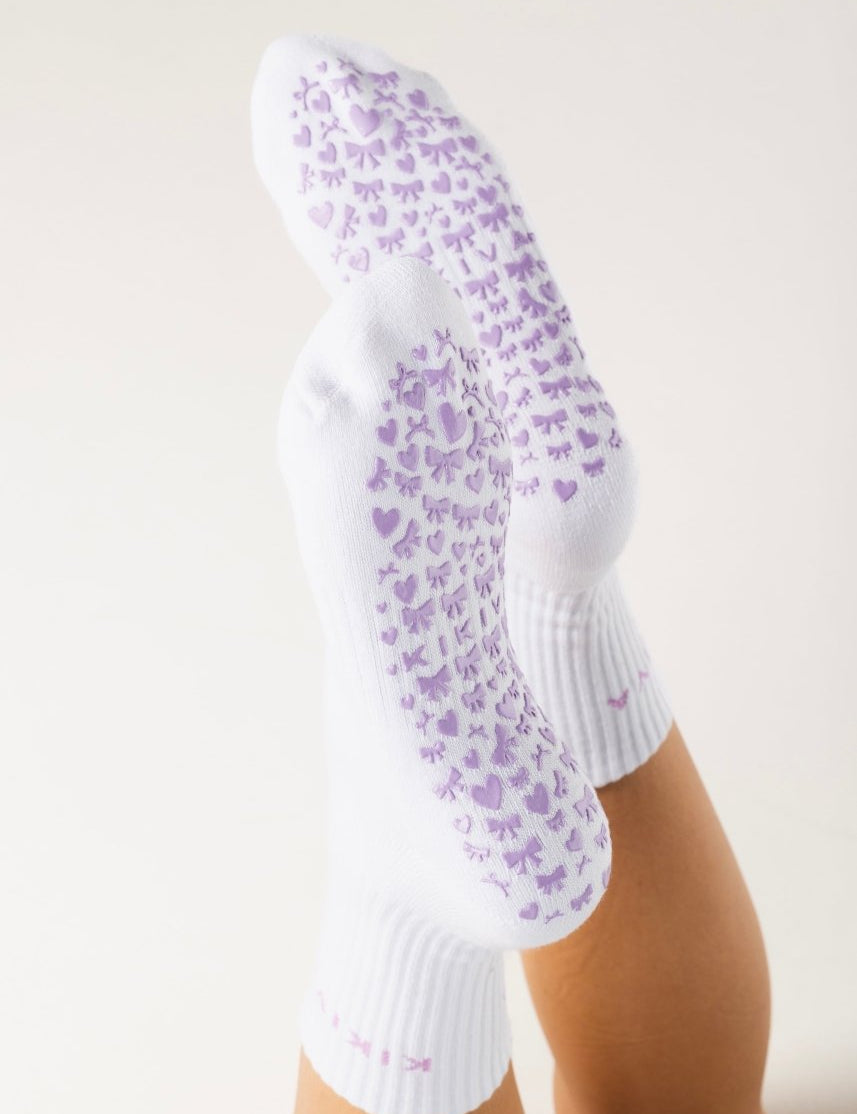 Kikiva 'Bow' Pilates Grip Socks - Baby Purple - Kikiva Collection