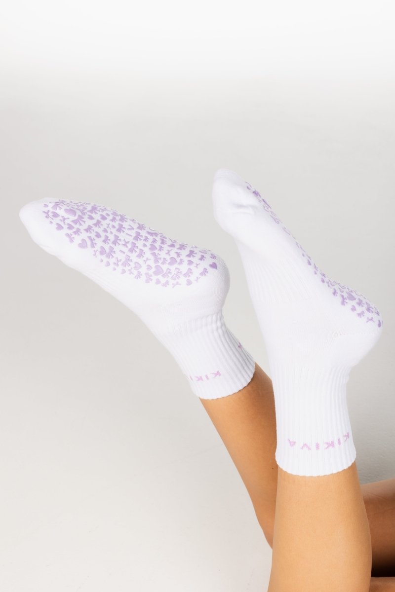 Kikiva 'Bow' Pilates Grip Socks - Baby Purple - Kikiva Collection