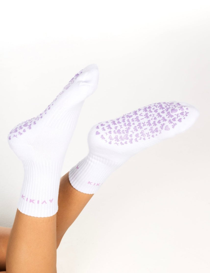 Kikiva 'Bow' Pilates Grip Socks - Baby Purple - Kikiva Collection