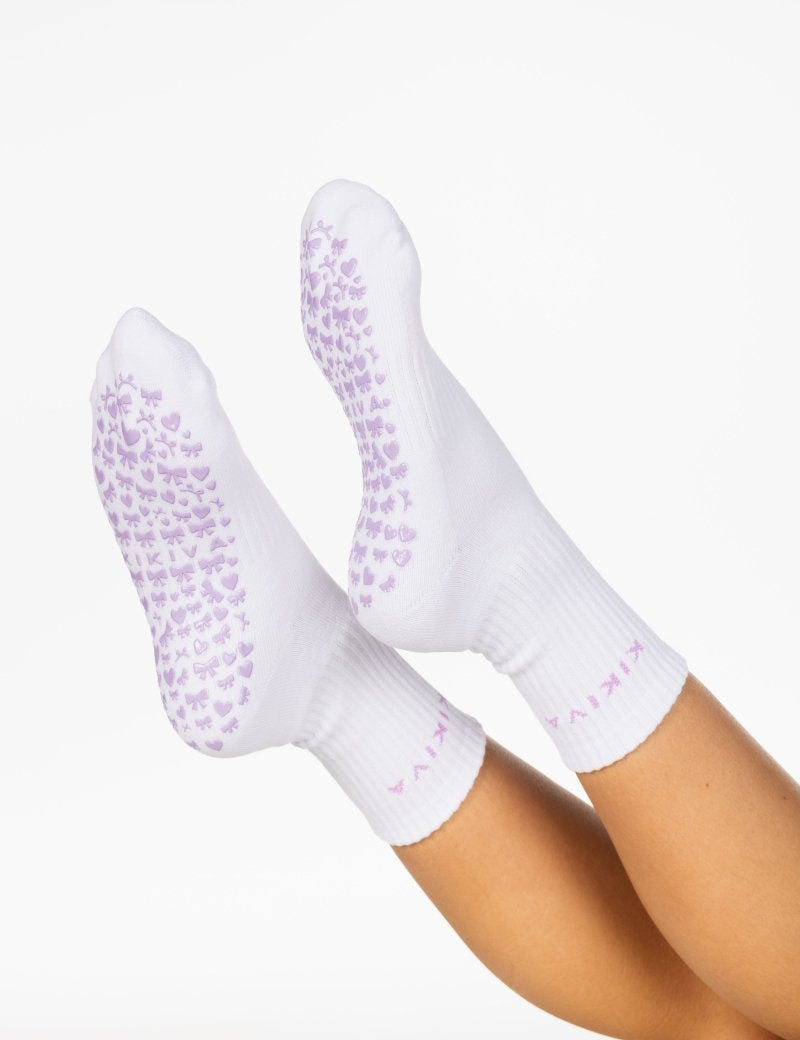 Kikiva 'Bow' Pilates Grip Socks - Baby Purple - Kikiva Collection