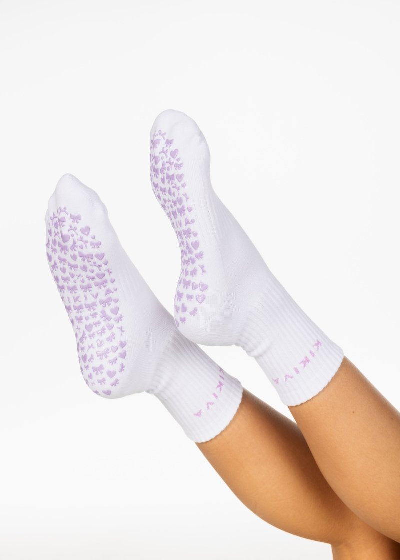 Kikiva 'Bow' Pilates Grip Socks - Baby Purple - Kikiva Collection